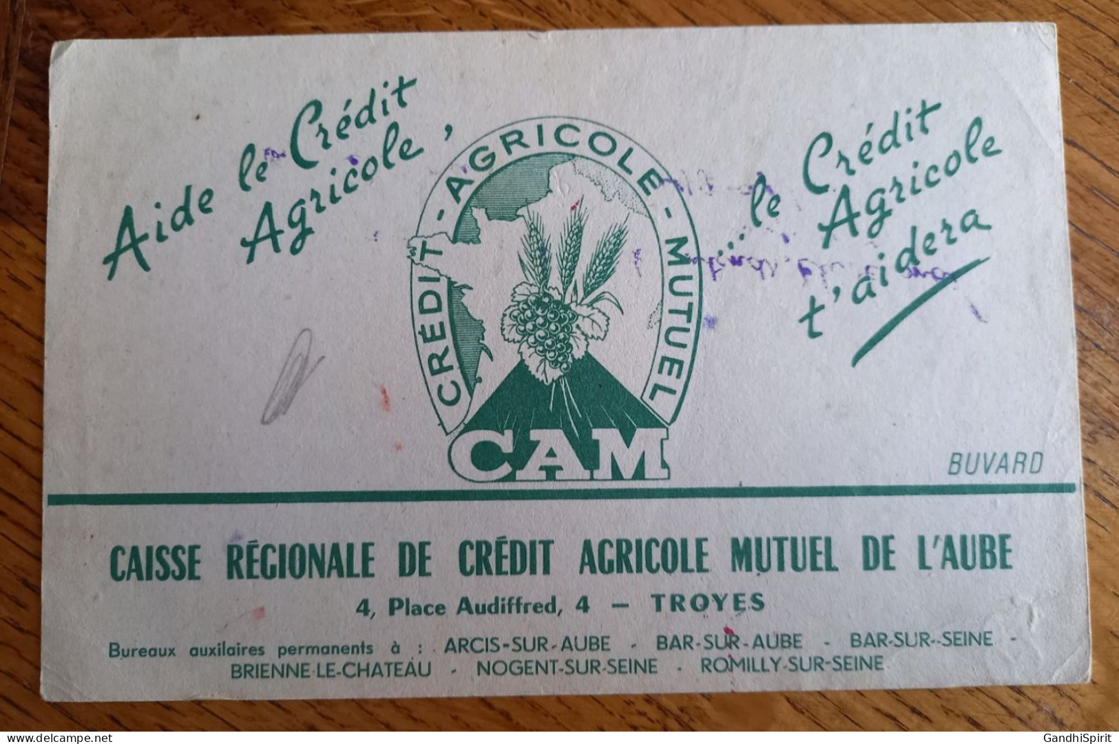 Buvard - Banque Crédit Agricole, Troyes, Arcis / Bar Sur Aube, Bar Sur Seine, Brienne Le Chateau, Nogent, Romilly - Banco & Caja De Ahorros