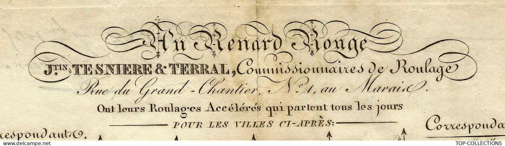 1835 ENTETE TESNIERE & TERRAL PARIS  ROULAGE TRANSPORT VILLES DESSERVIES Pour Conard Drucourt Par Thiberville (Eure) - 1800 – 1899