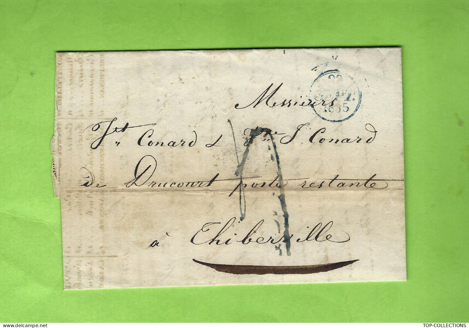 1835 ENTETE TESNIERE & TERRAL PARIS  ROULAGE TRANSPORT VILLES DESSERVIES Pour Conard Drucourt Par Thiberville (Eure) - 1800 – 1899