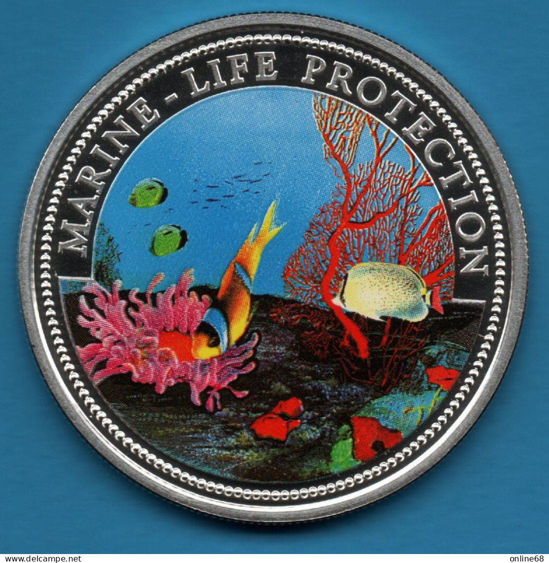 PALAU 5 DOLLARS 1994 KM# 6 MARINE-LIFE PROTECTION Argent 900‰ Silver Colourised Neptune - Palau