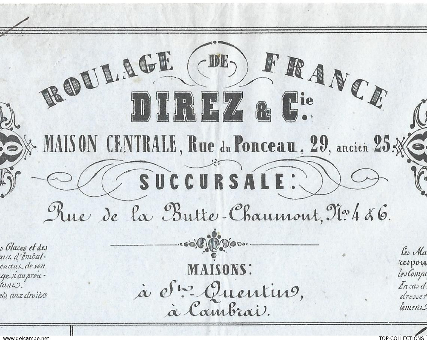 1853 ROULAGE DE FRANCE TRANSPORTS  Chemins De Fer Direz Paris St Quentin Et Cambrai   BALLE NOUVEAUTES =>  Montlieu Ch. - 1800 – 1899