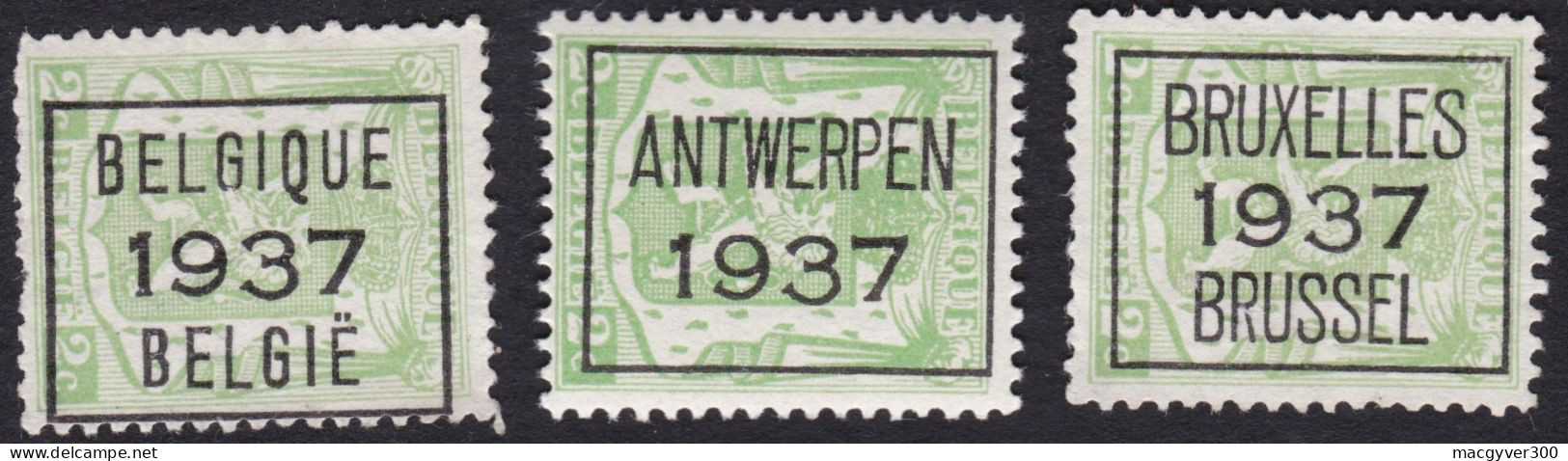 BELGIQUE, 1937, PRE319A-320A-321A, (COB 418A (*)- **) - Typografisch 1936-51 (Klein Staatswapen)