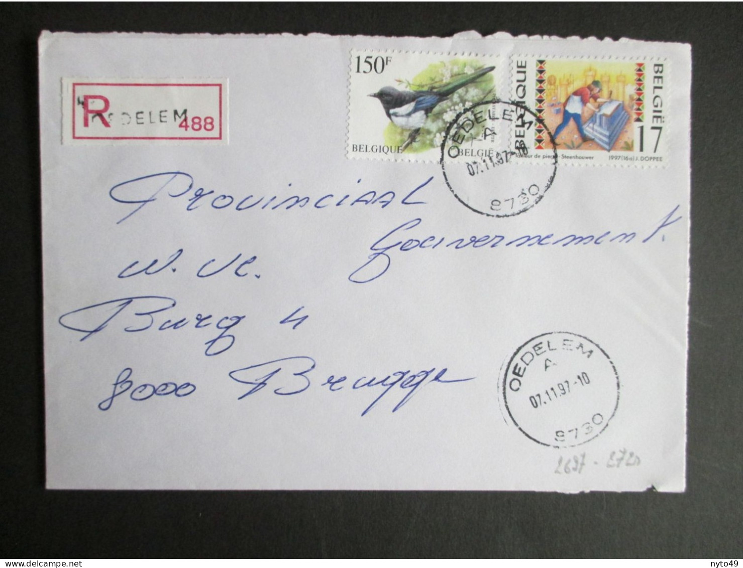 Nr 2721 - Steenhouwer + 2697 Ekster - Op Aangetekende Brief Uit Oedelem - Storia Postale