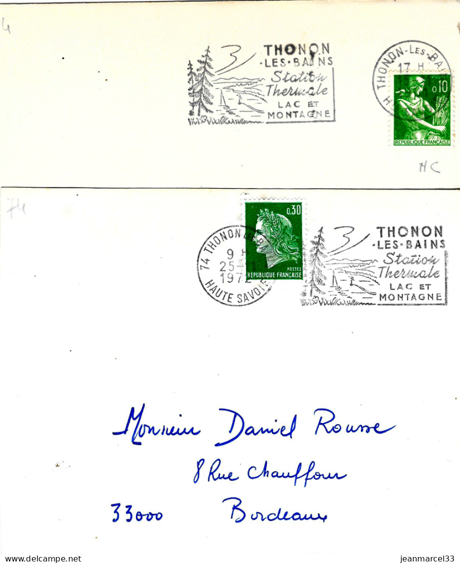 Lettres Thermalisme Flammes Illustrées =o Et O= Thonon Les Bains 1967 Et 1972 - Hydrotherapy