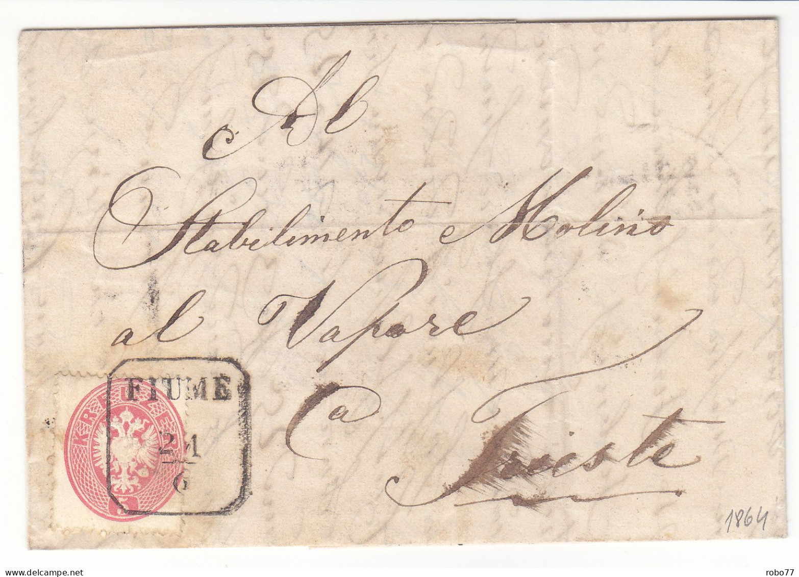 1864 Hungary Cover, Card, Letter. FIUME, Triest. RARE! (G13c264) - ...-1867 Voorfilatelie