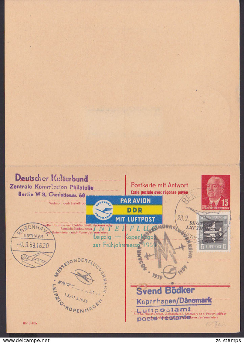 P65II Kpl. 15/15 Pf. Wilhelm Pieck Deutsche Lufthansa Berlin Nach Kopenhagen Mit Interflug Leipzig - Kopenhagen - Postcards - Used