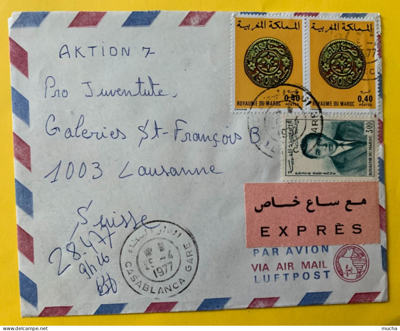 19824 -  Maroc Lettre Exprès De Casablanca 25.04.1977 Pour La Suisse - Maroc (1956-...)