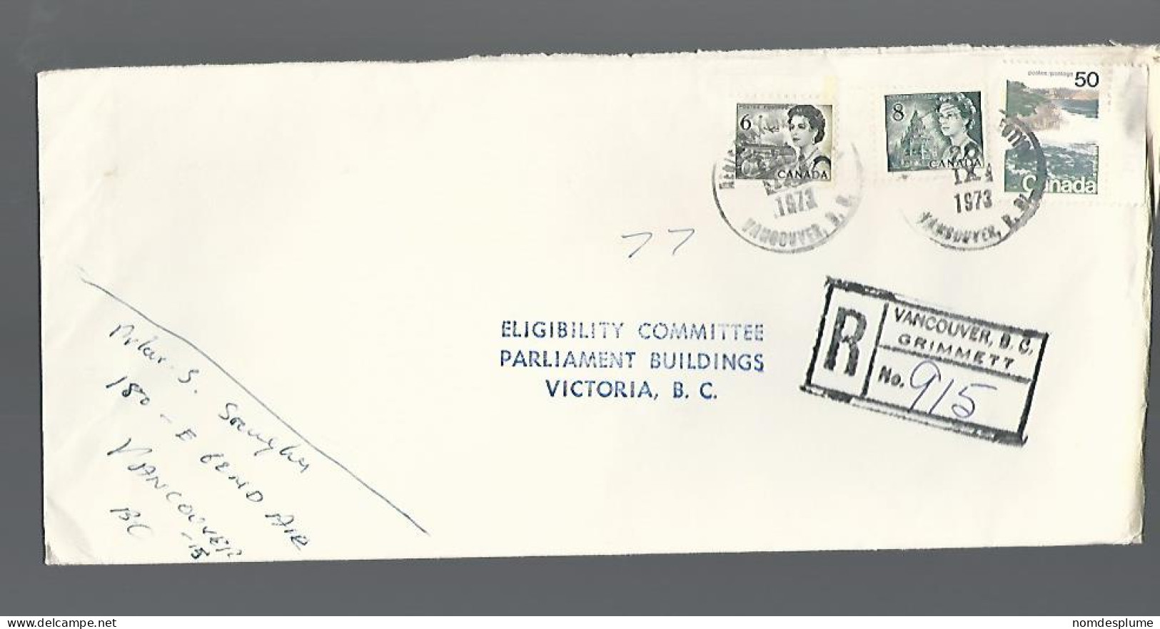 58199) Canada Registered Vancouver  Postmark Cancel 1973 - Recommandés