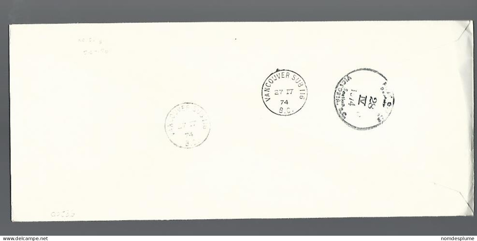 58200) Canada Registered Vancouver  Sub 116 Postmark Cancel 1974 - Recommandés