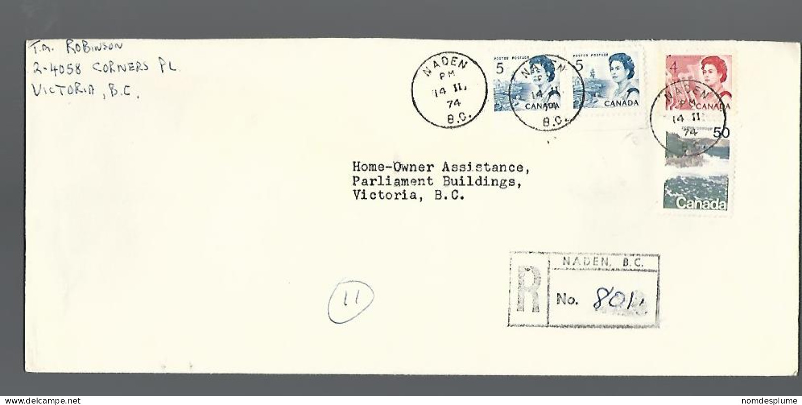 58213) Canada  Registered Naden Postmark Cancel 1974 - Raccomandate