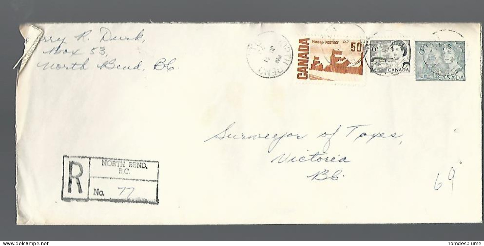 58214) Canada  Registered North Bend Postmark Cancel 1972 - Registration & Officially Sealed