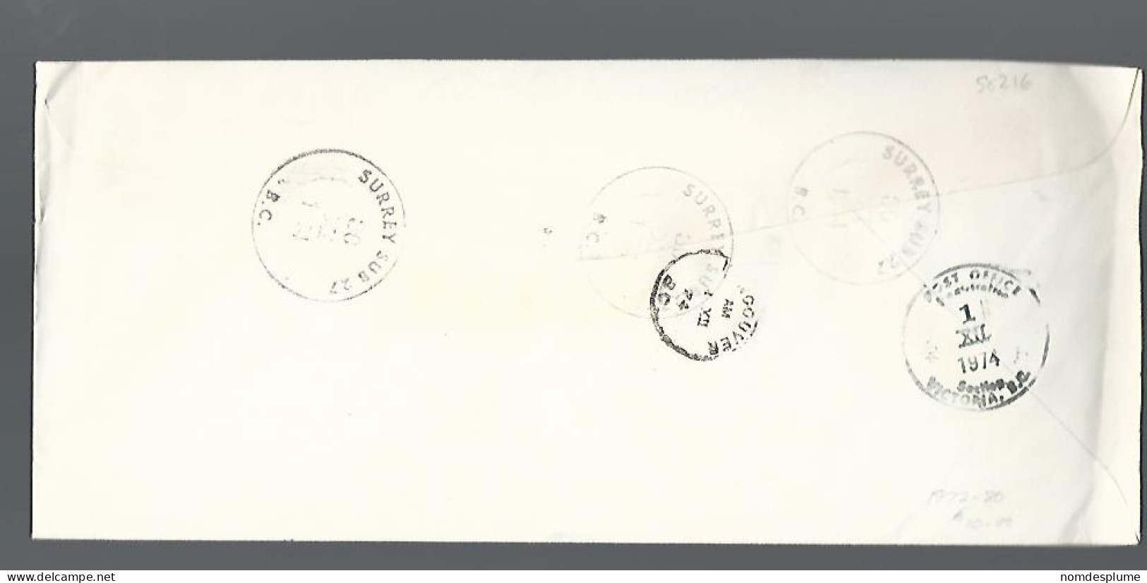 58216) Canada  Registered Surrey Sub 27 Postmark Cancel 1974 - Aangetekend