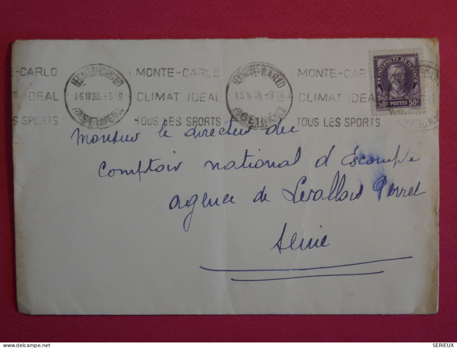 BS14 MONACO  BELLE LETTRE 1935 MONTE CARLO A LEVALLOIS FRANE    +AFF. INTERESSANT+ ++ - Cartas & Documentos