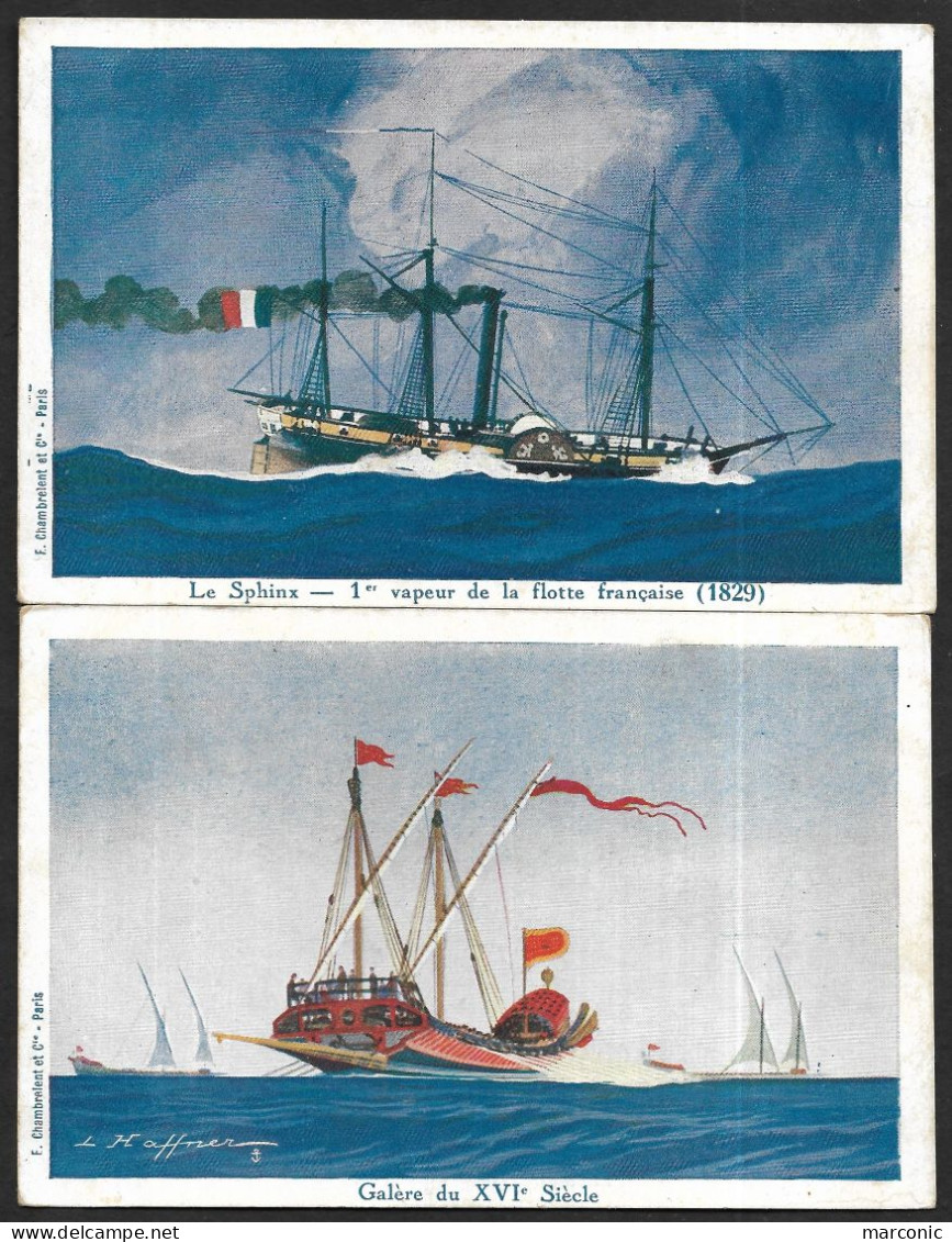 LOT 4 Cartes Ligue Maritime Et Coloniale - Galère, Sphinx, Drakar, Croiseur - Illust. HAFFNER - Colecciones Y Lotes