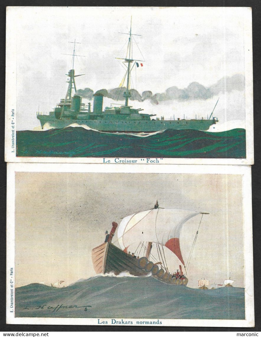 LOT 4 Cartes Ligue Maritime Et Coloniale - Galère, Sphinx, Drakar, Croiseur - Illust. HAFFNER - Collezioni E Lotti