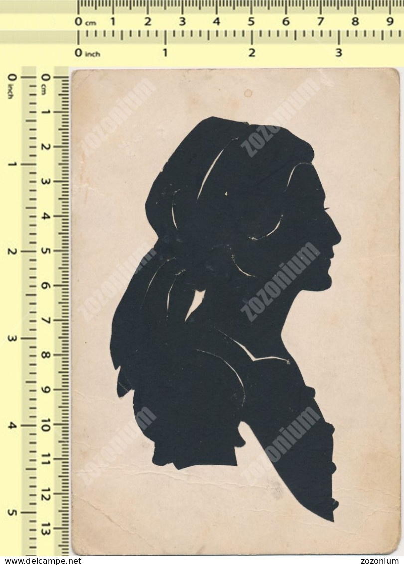 Silhouette Art, Cut-Out Paper Woman Lady Femme Portrait  Vintage Original Old Card - Silhouettes