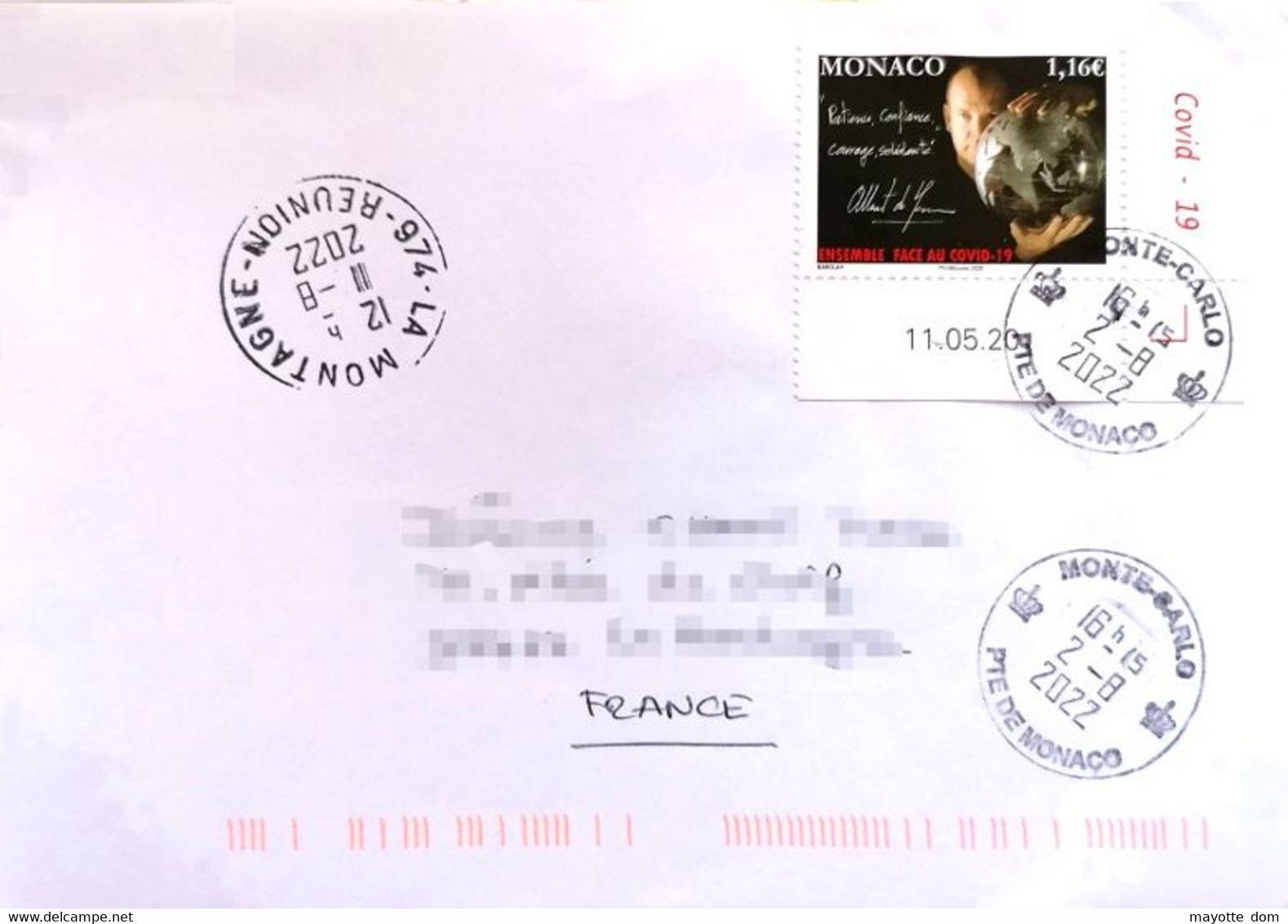 MONACO 2022 Covid Coronavirus Albert 2020 Cover Reunion Island - Cartas & Documentos