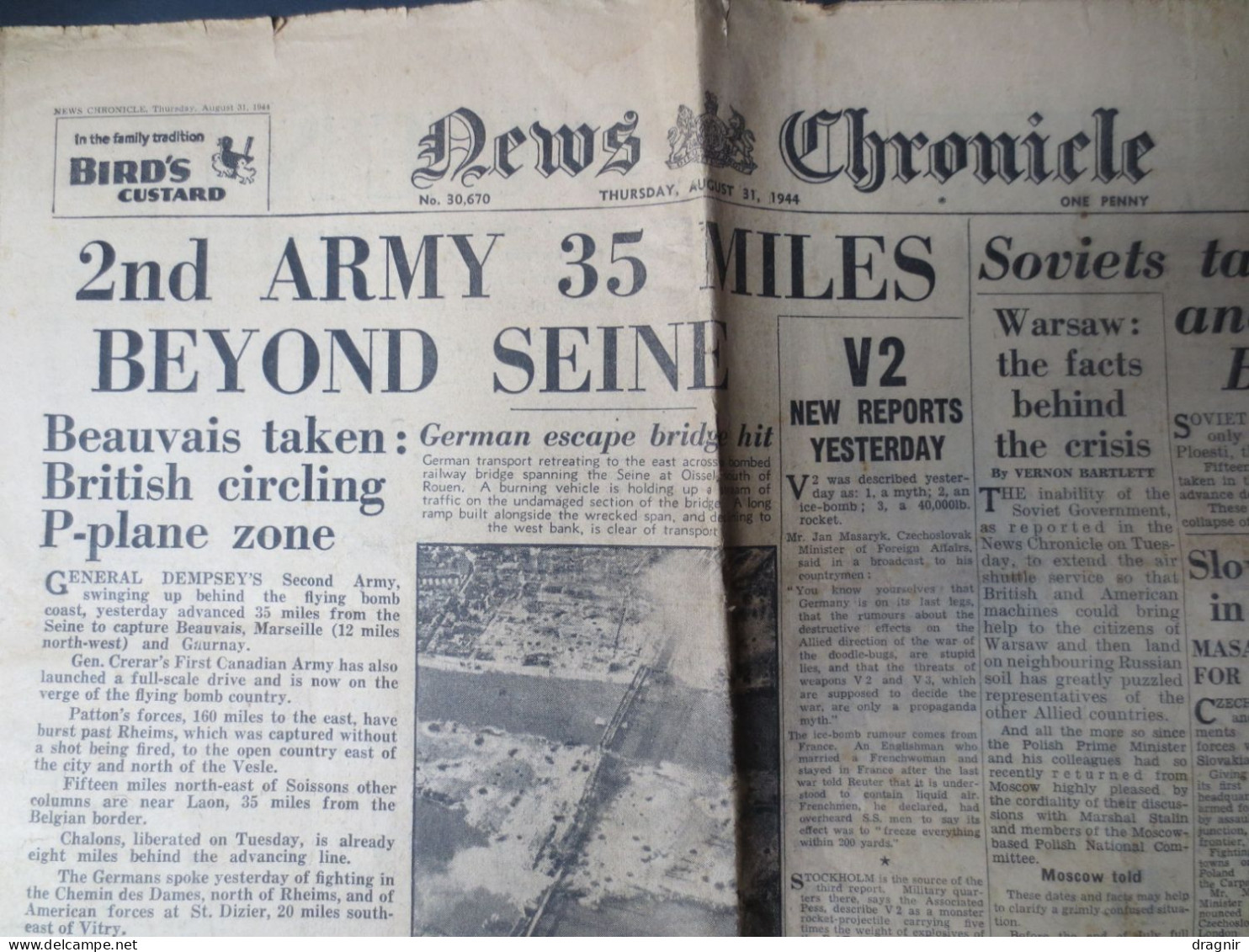 USA - WW2 - News Chronicle N° 30.670 - August 31 - 1944 - Avancées Des Forces Américaines Sol Français - RARE - - US-Force