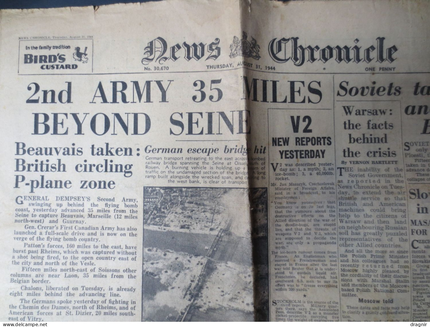 USA - WW2 - News Chronicle N° 30.670 - August 31 - 1944 - Avancées Des Forces Américaines Sol Français - RARE - - US Army