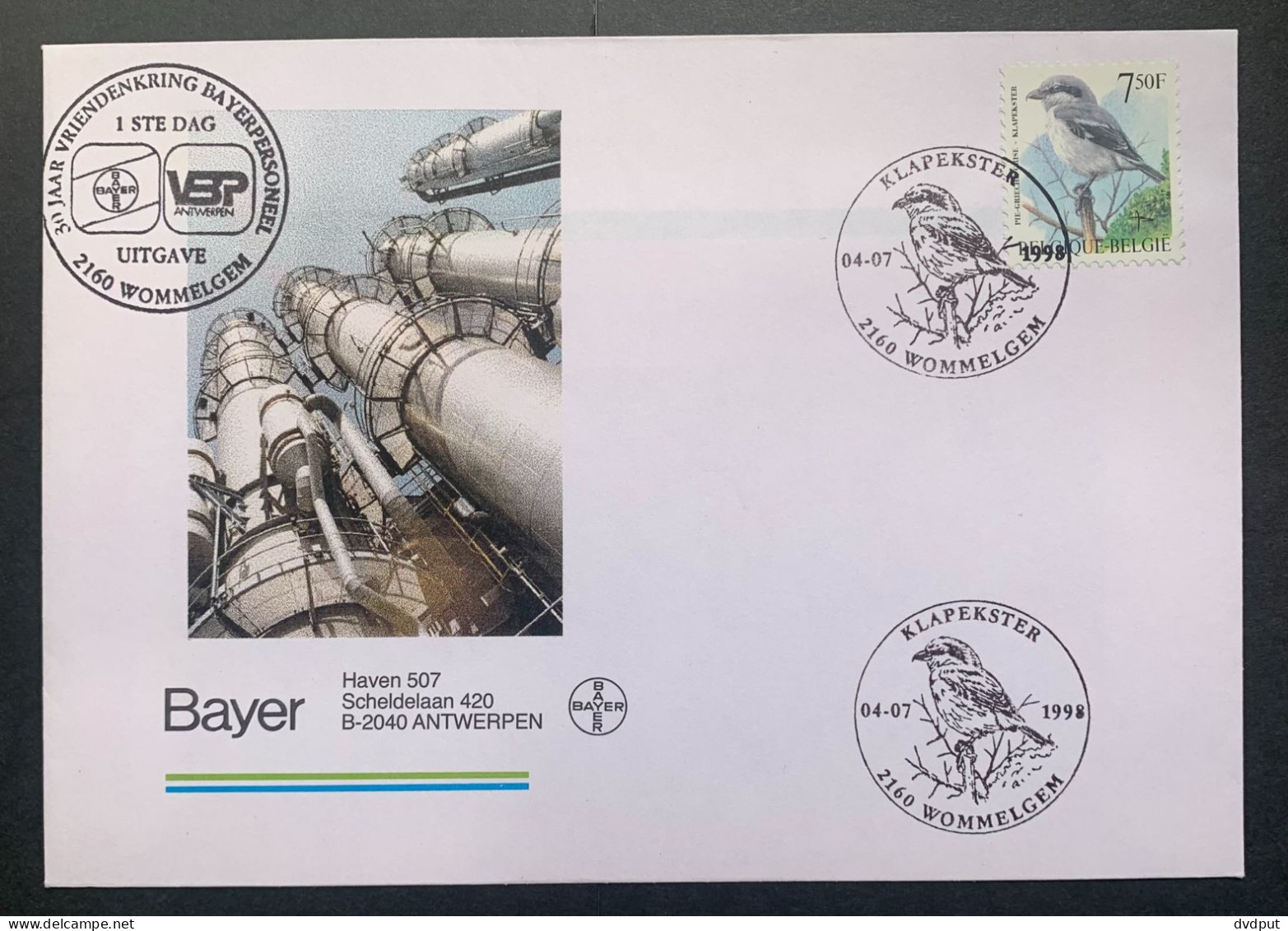 België, 1998, Nr 2775 Op Envelop ''30 Jaar Vriendenkring Bayerpersoneel'', Met 1e Dag Stempel - Usines & Industries