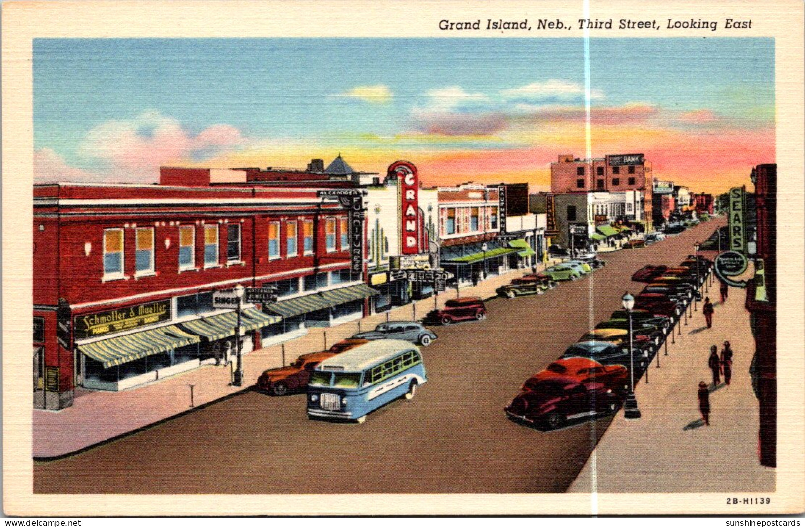 Nebraska Grand Island Third Street Looking East Curteich - Grand Island