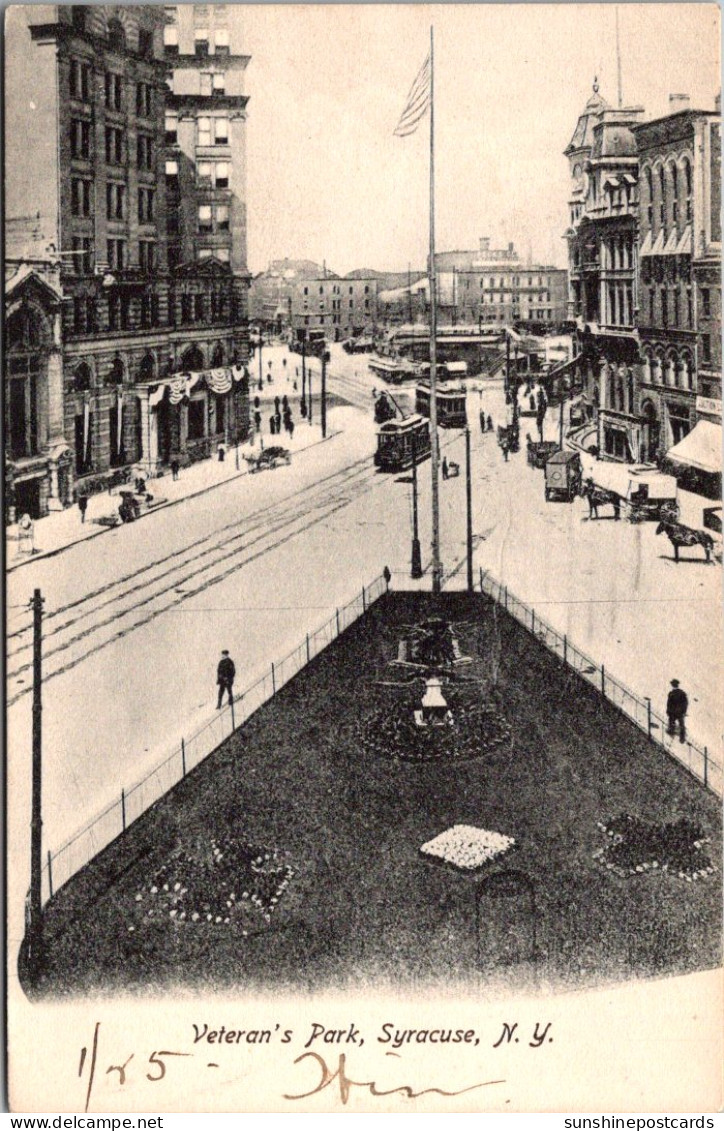 New York Syracuse Vetran's Park And Street Scene With Trolleys 1907 - Syracuse