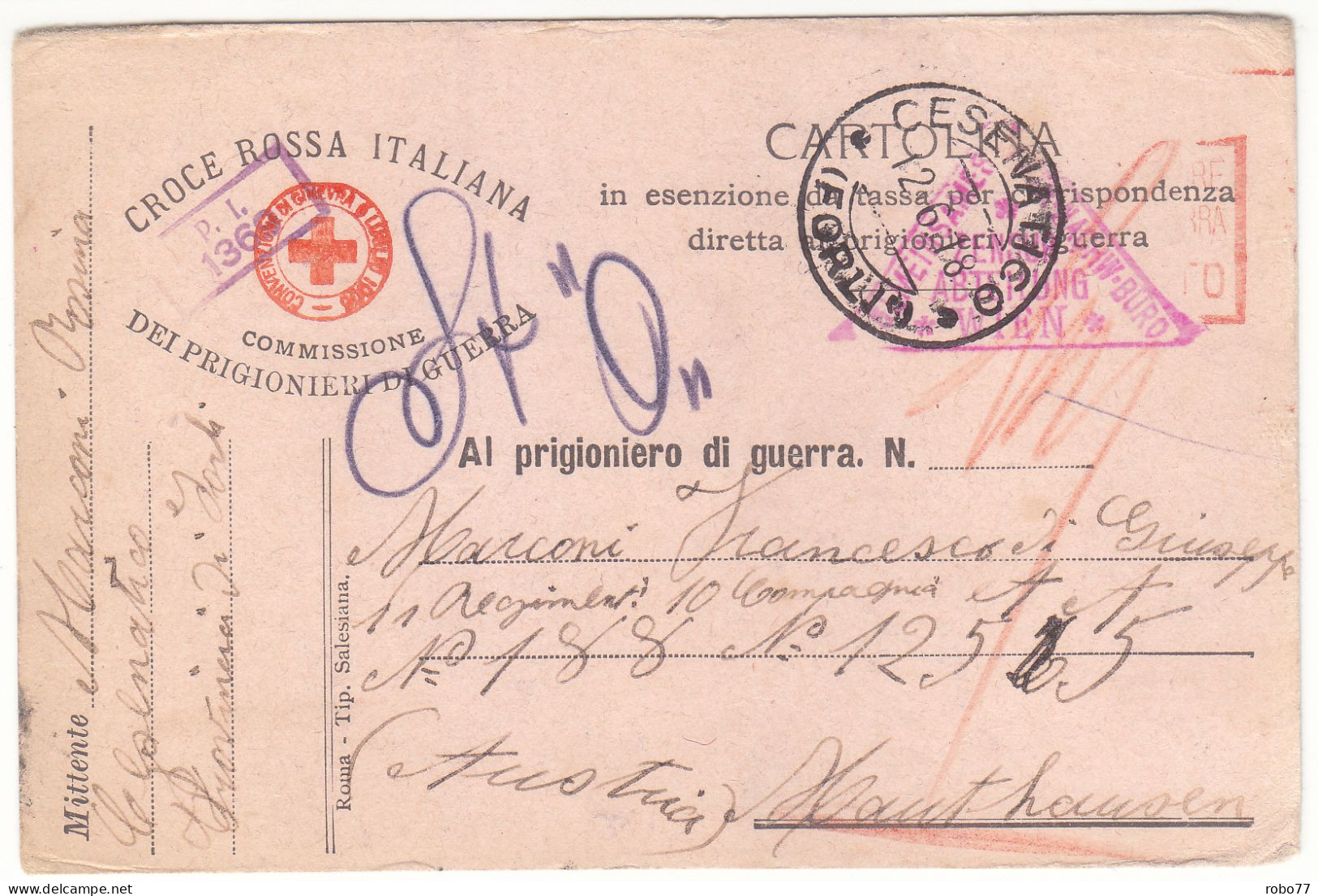 Italy Prisoner Of War Correspondence, POW, Postcard, Card, Stationery, Feldpost, Military, CESENATICO FORLI (P03053) - Sonstige & Ohne Zuordnung