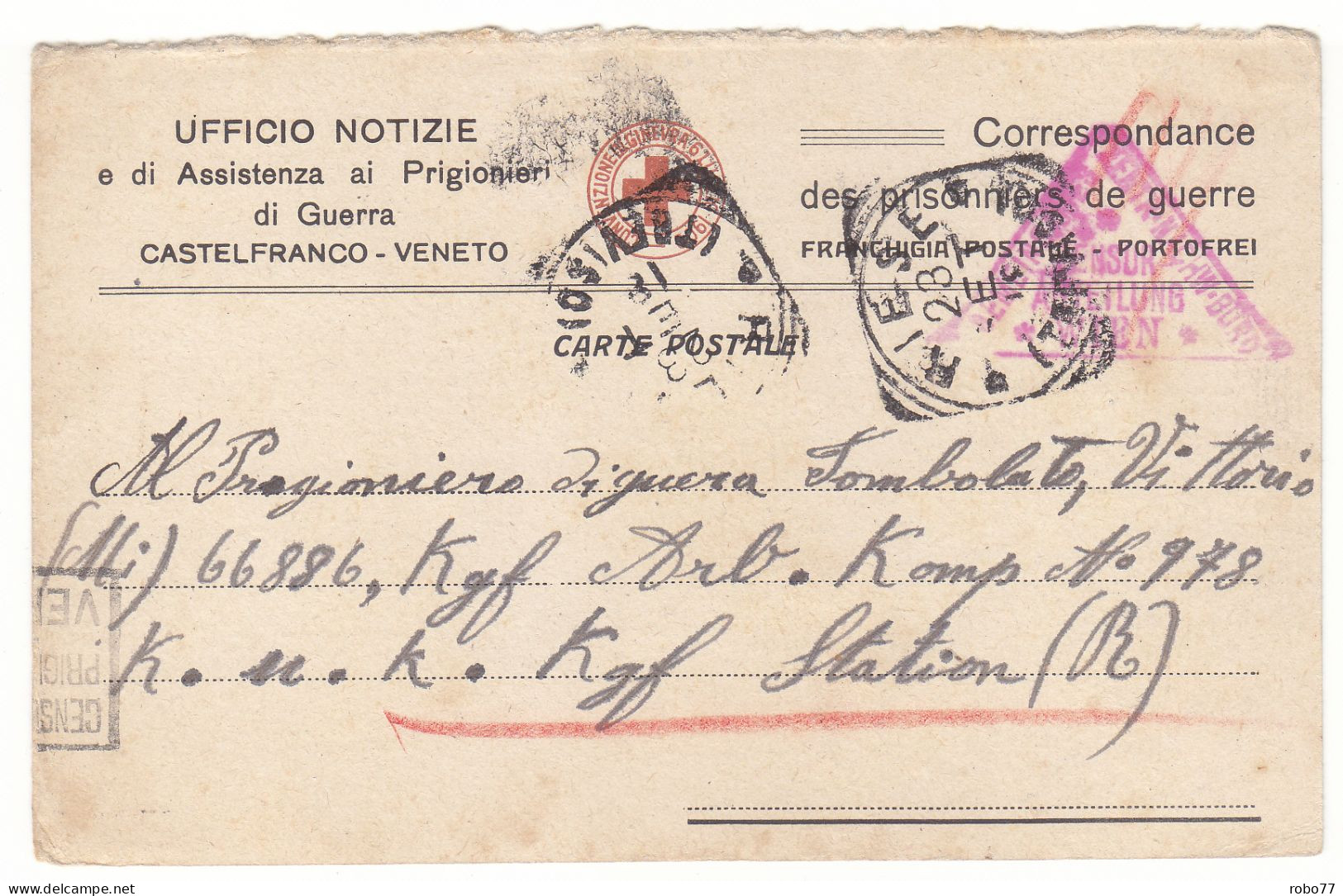 Italy Prisoner Of War Correspondence, POW, Postcard, Card, Cover, Stationery, Feldpost, Field Post, Military (P03054) - Sonstige & Ohne Zuordnung