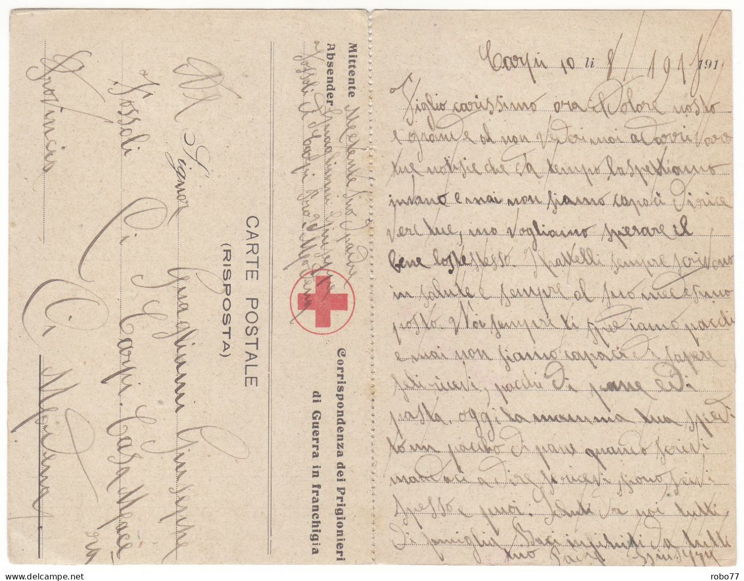 Italy Prisoner Of War Correspondence, POW, Postcard, Card, Cover, Stationery, Feldpost, Field Post, DOUBLE (P03057) - Sonstige & Ohne Zuordnung