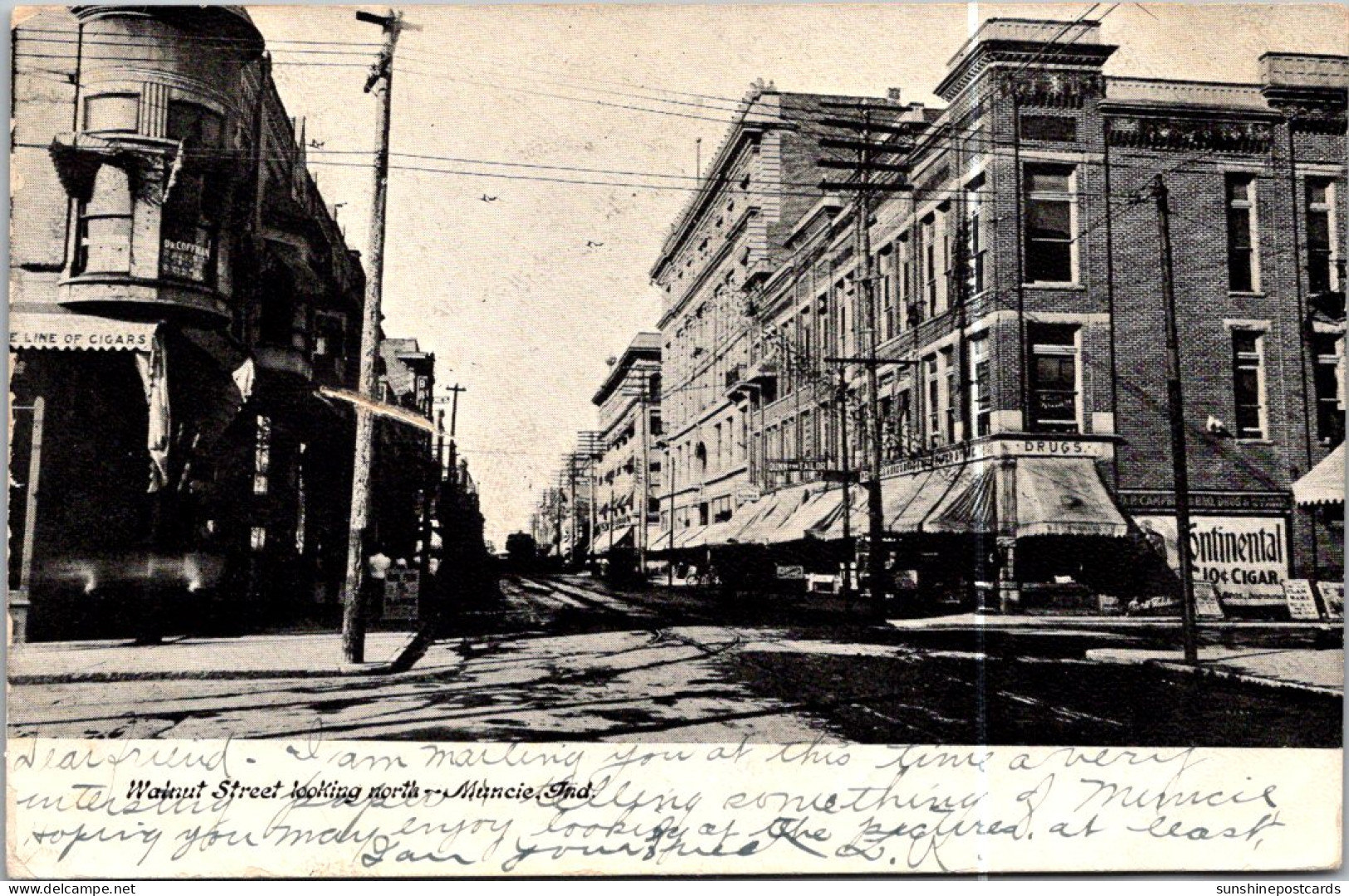 Indiana Muncie Walnut Street Looking North 1906 - Muncie