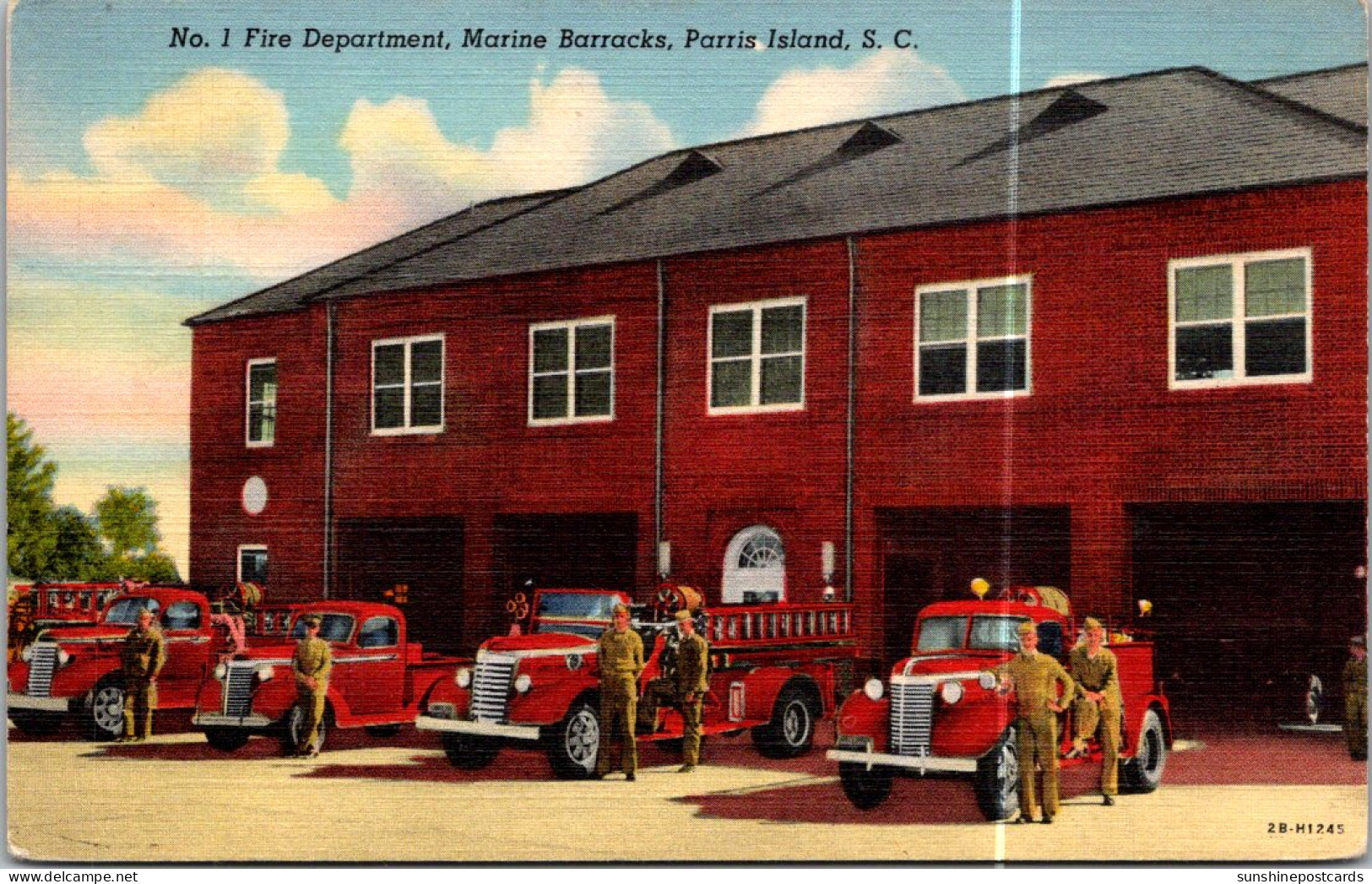 South Carolina Parris Island Marine Barracks No 1 Fire Department Fire Trucks Curteich - Parris Island