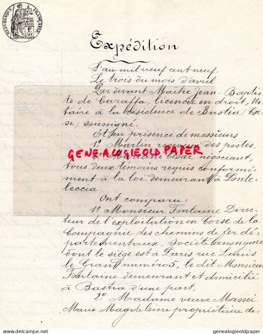 20- BASTIA-ESPEDITION JEAN BAPTISTE DE CARAFFA-MARTIN POSTES-CESAR MARIANI NEGOCIANT-PONTELECCIA-FONTAINE CHEMINS DE FER - Documentos Históricos