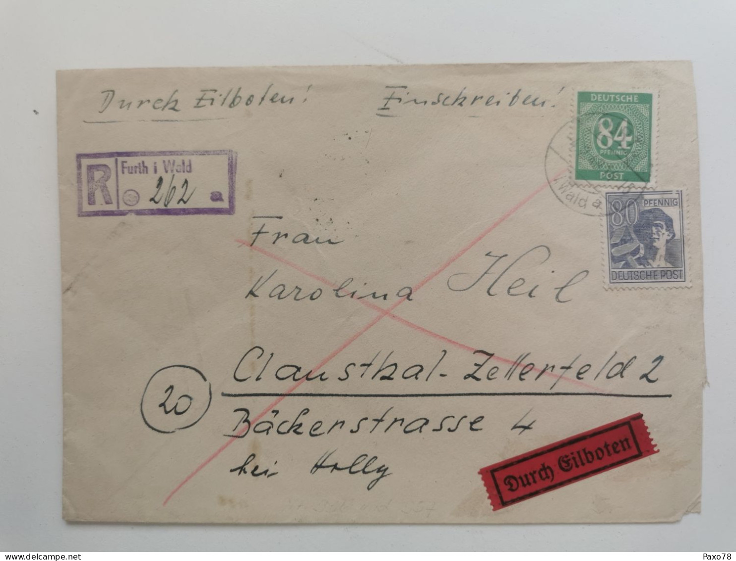 Enveloppe, Recommandé Furth I Wald 1948 - Otros & Sin Clasificación