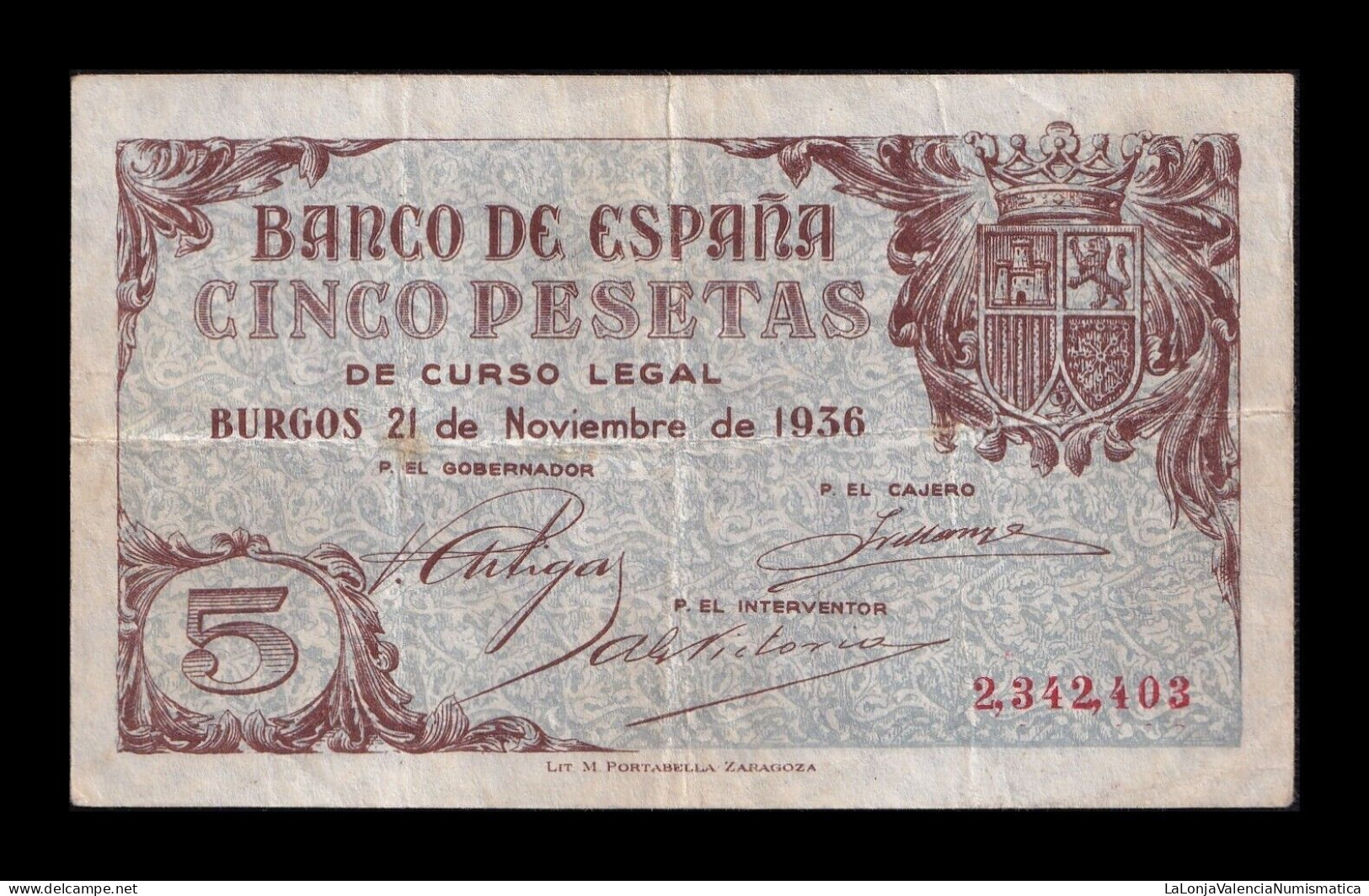 España Spain 5 Pesetas Burgos 1936 Pick 97 Mbc Vf - 5 Pesetas