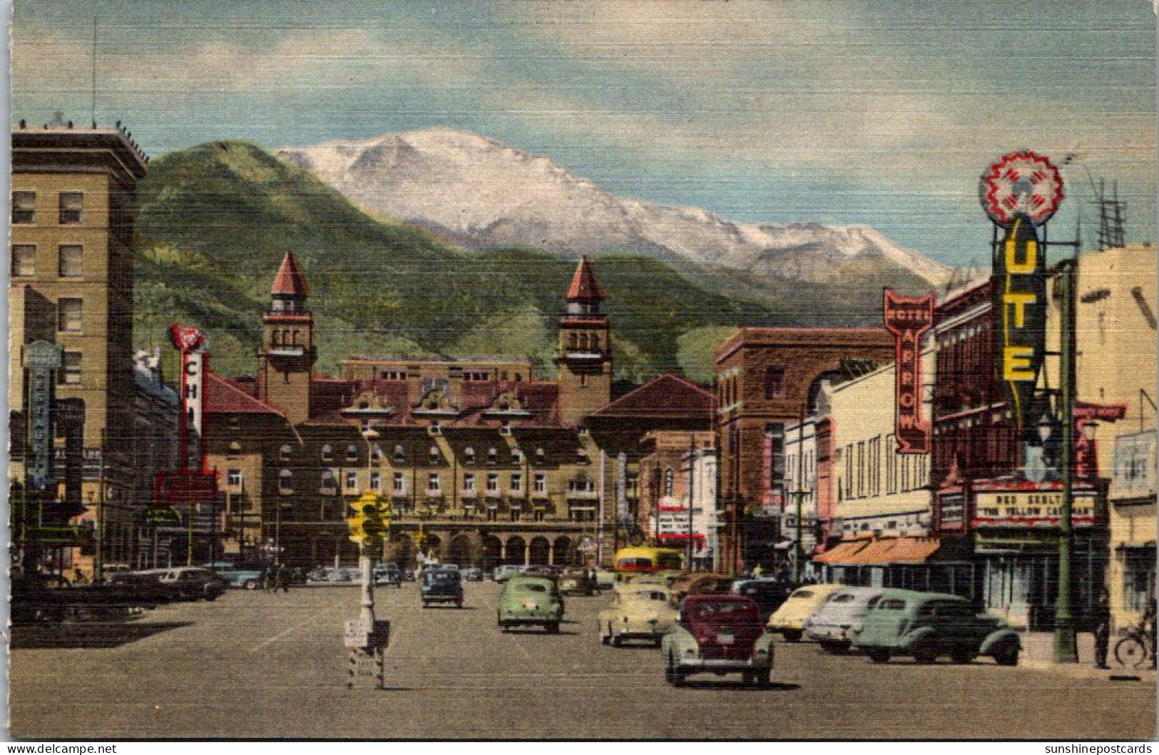 Colorado Colorado Springs Pikes Peak Avenue Showing Pikes Peak Curteich - Colorado Springs