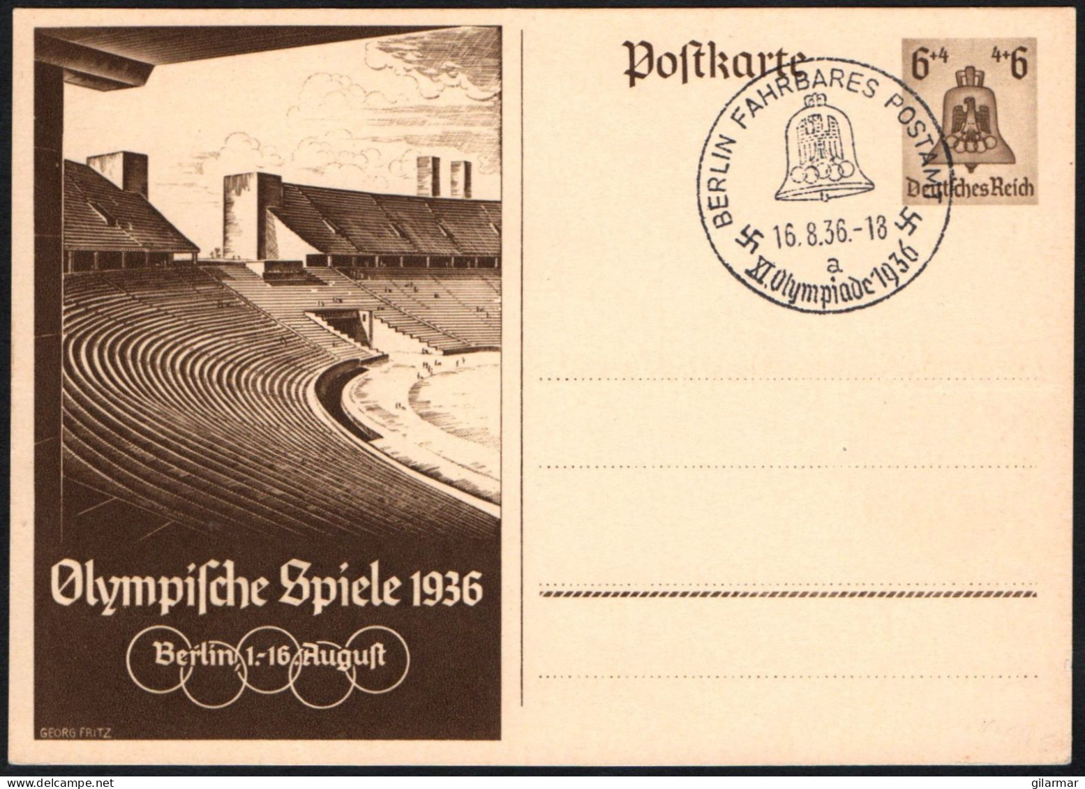 GERMANY BERLIN FAHRBARES POSTAMT 1936 - OLYMPIC GAMES BERLIN '36 - LETTER "a" + OLYMPIC STADIUM POSTCARD - G - Sommer 1936: Berlin