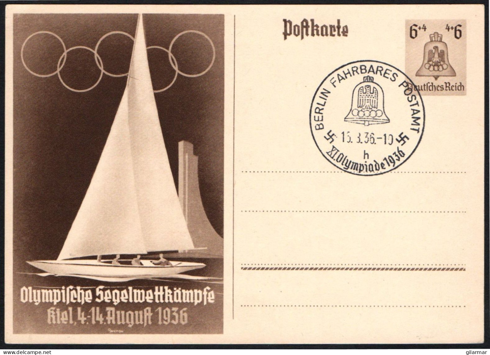 GERMANY BERLIN FAHRBARES POSTAMT 1936 - OLYMPIC GAMES BERLIN '36 - LETTER "h" + OLYMPIC SAILING POSTCARD - G - Zomer 1936: Berlijn