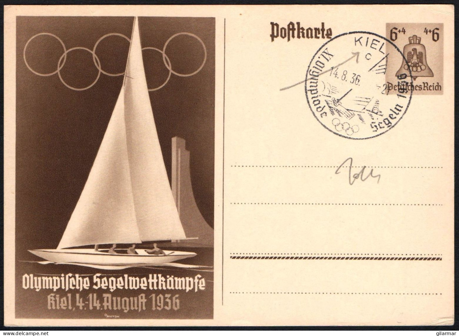 GERMANY KIEL 1936 - OLYMPIC SAILING GAMES 1936 - LETTER "c" + OLYMPIC SAILING POSTCARD - G - Zomer 1936: Berlijn