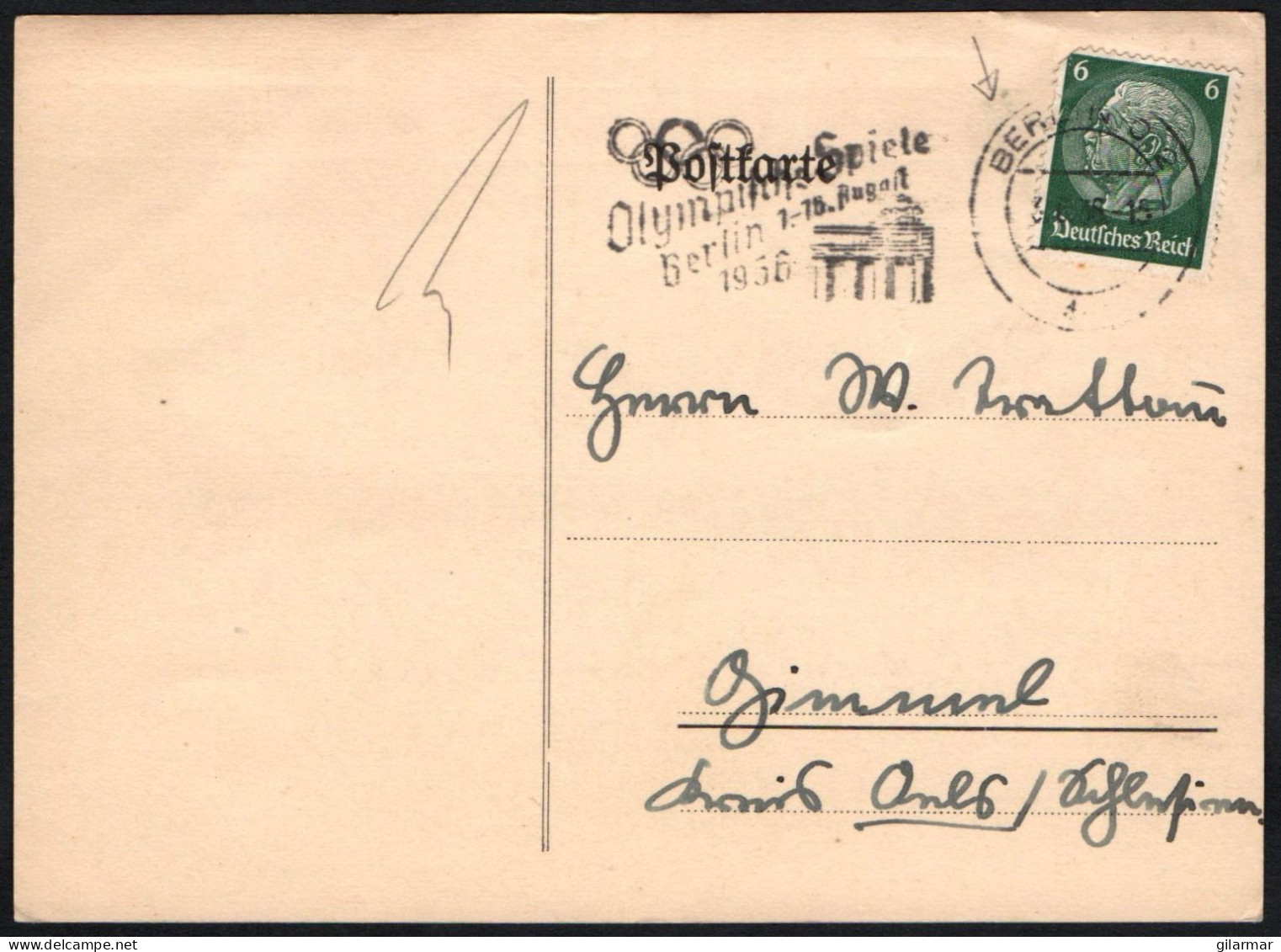GERMANY BERLIN 1936 - OLYMPIC GAMES BERLIN '36 - MAILED CARD - G - Sommer 1936: Berlin