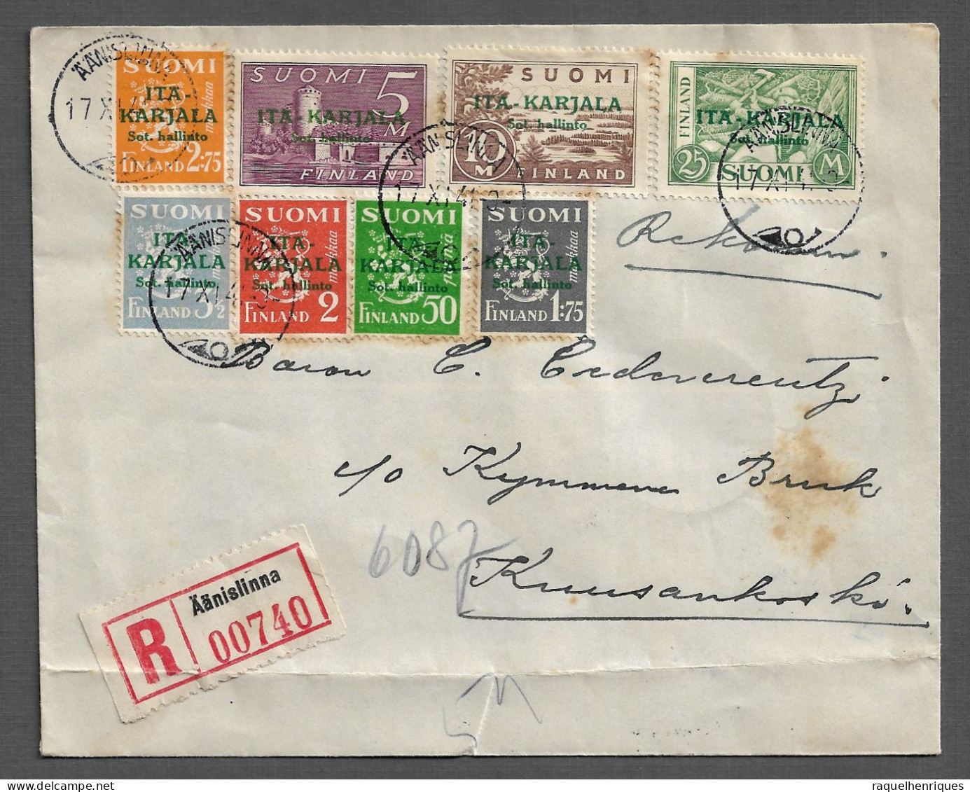 FINLAND KARJALA COVER AIRMAIL REGISTERED 1941 Äänislinna - RARE (PLB4#03) - Lettres & Documents