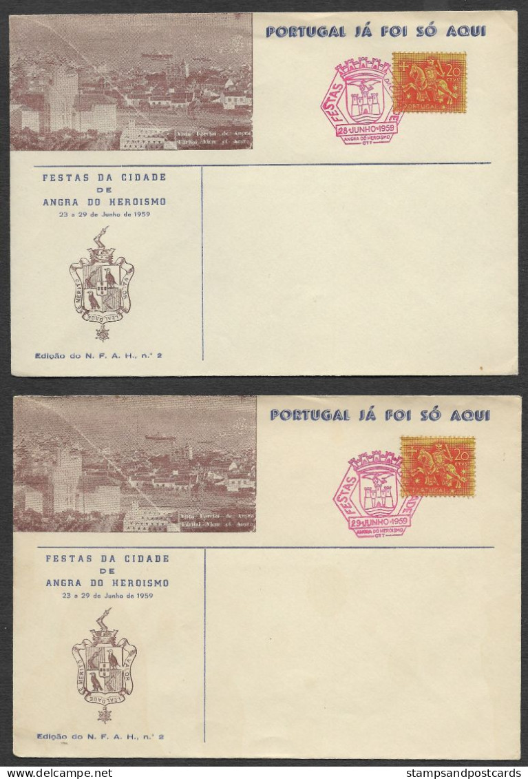 Portugal 2 Lettres Cachet Commémoratif Fête Angra Do Heroísmo Açores 1959 Festival Event Postmark 2 Covers - Postal Logo & Postmarks