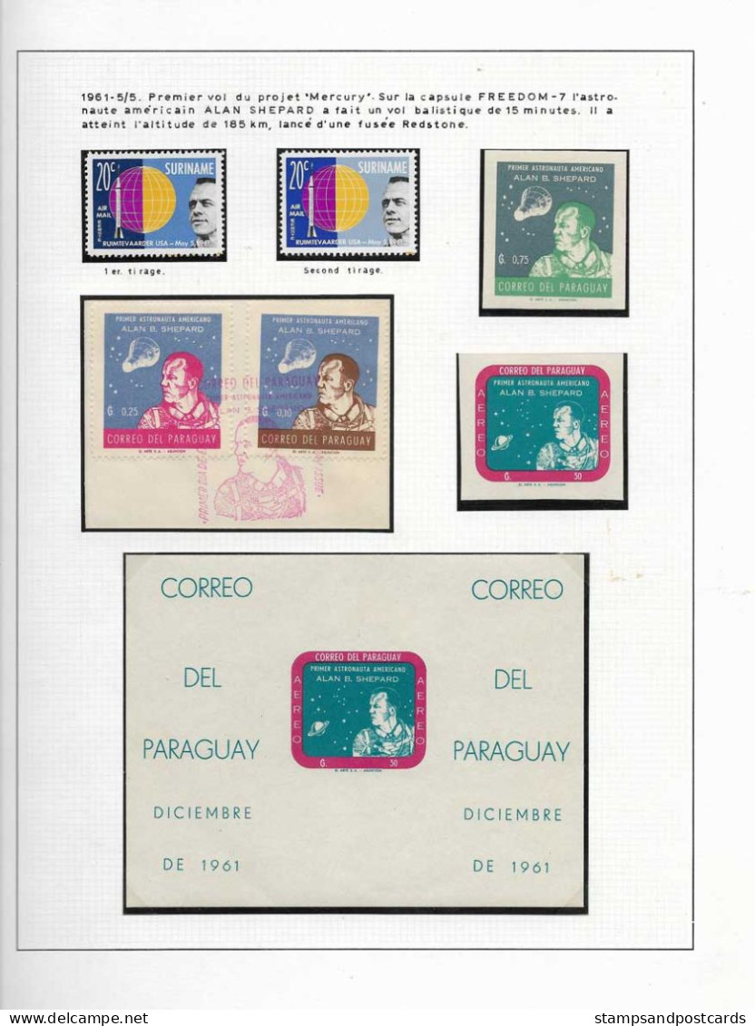 Paraguay Suriname Astronaute Alan Shepard Varietés Non Dentelés Espace Space Astronaut Shepard Imperforated Varieties - Collections