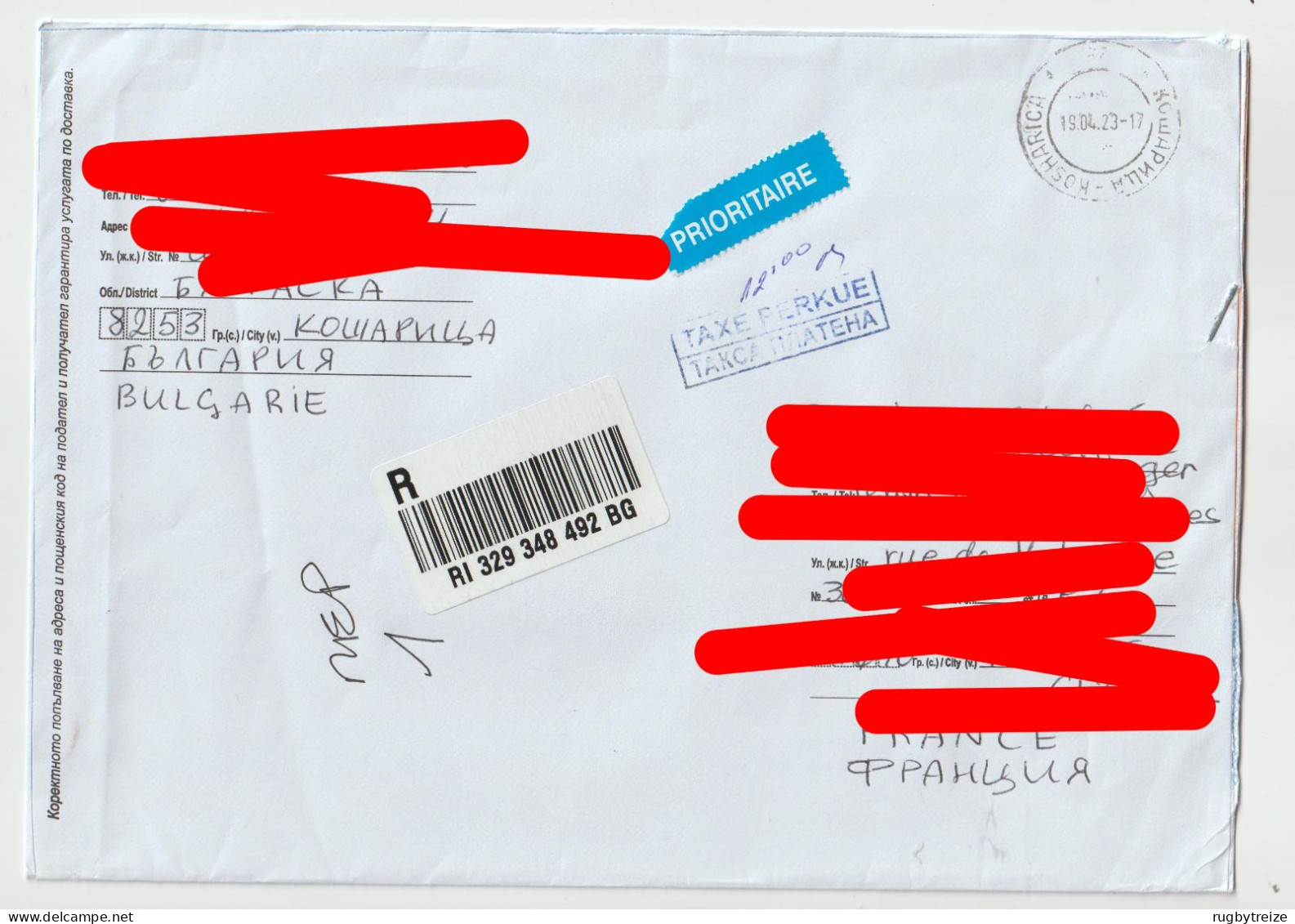 6615 Lettre Cover BULGARIE BULGARIA Recommandé Registered TAXE Taxée Tax Kosharitsa Code Barre 2023 - Storia Postale