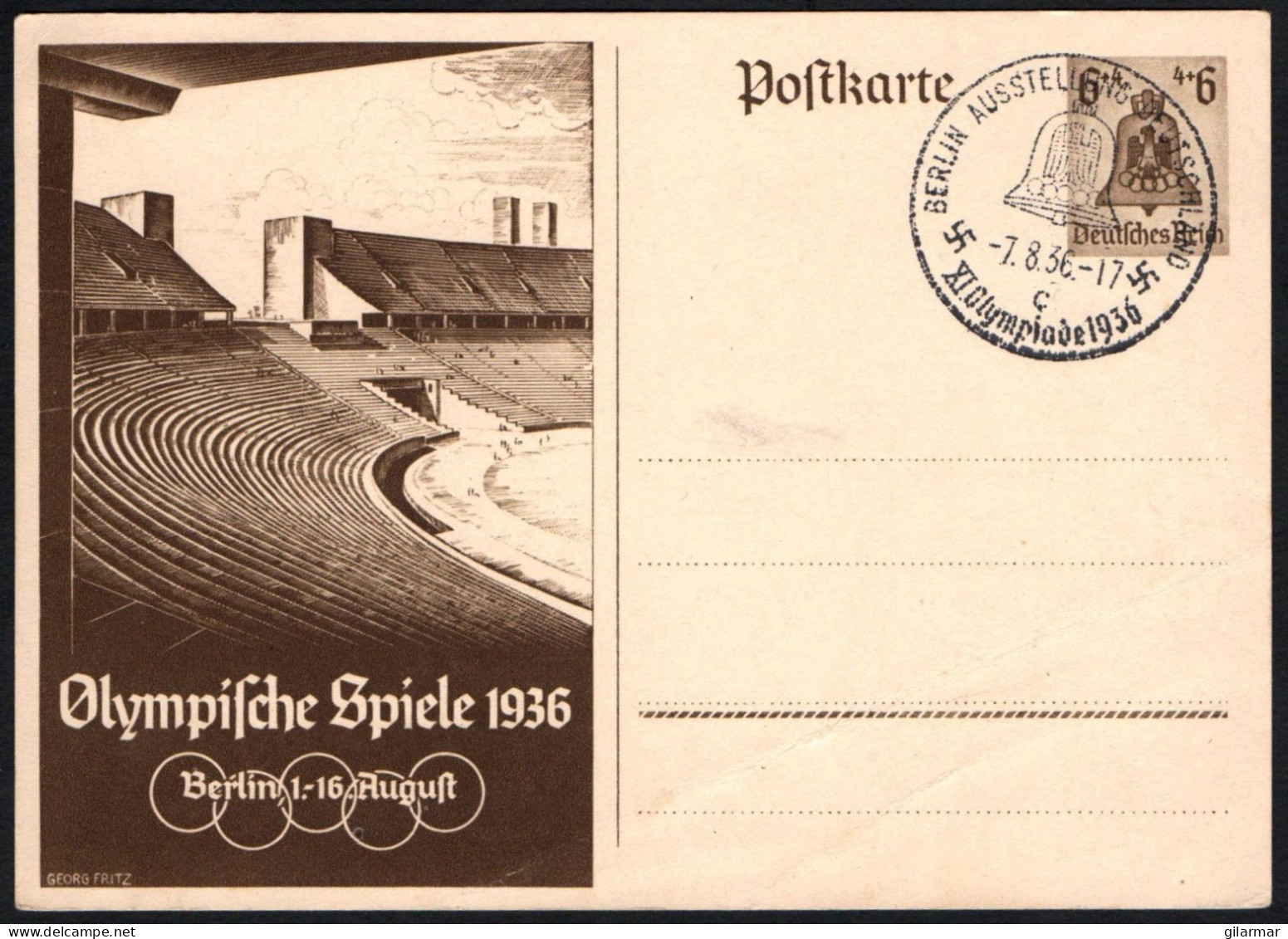 GERMANY BERLIN AUSSTELLUNG DEUTSCHLAND 1936 - OLYMPIC GAMES BERLIN '36 - LETTER "c" + OLYMPIC STADIUM POSTCARD - G - Summer 1936: Berlin