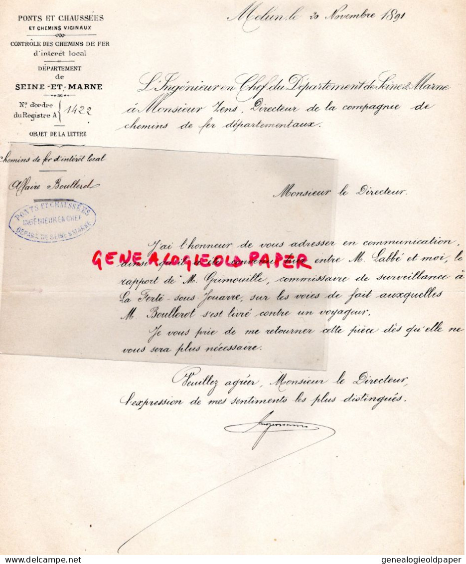 77- MELUN-PONTS CHAUSSEES -CHEMINS DE FER DEPARTEMENTAUX AFFAIRE BOULLEROT-M. ZENS DIRECTEUR-M. GRIMOUILLE FERTE JOUARRE - Documentos Históricos