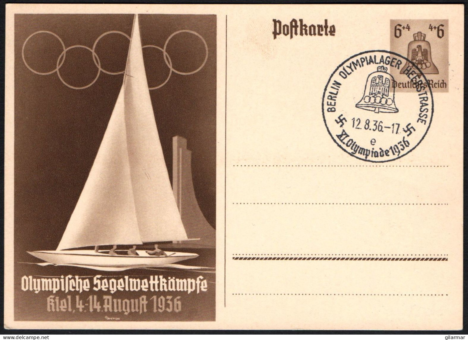 GERMANY BERLIN OLYMPIALAGER HEERSTRASSE 1936 - OLYMPIC GAMES BERLIN '36 - LETTER "e" + OLYMPIC SAILING POSTCARD - G - Estate 1936: Berlino