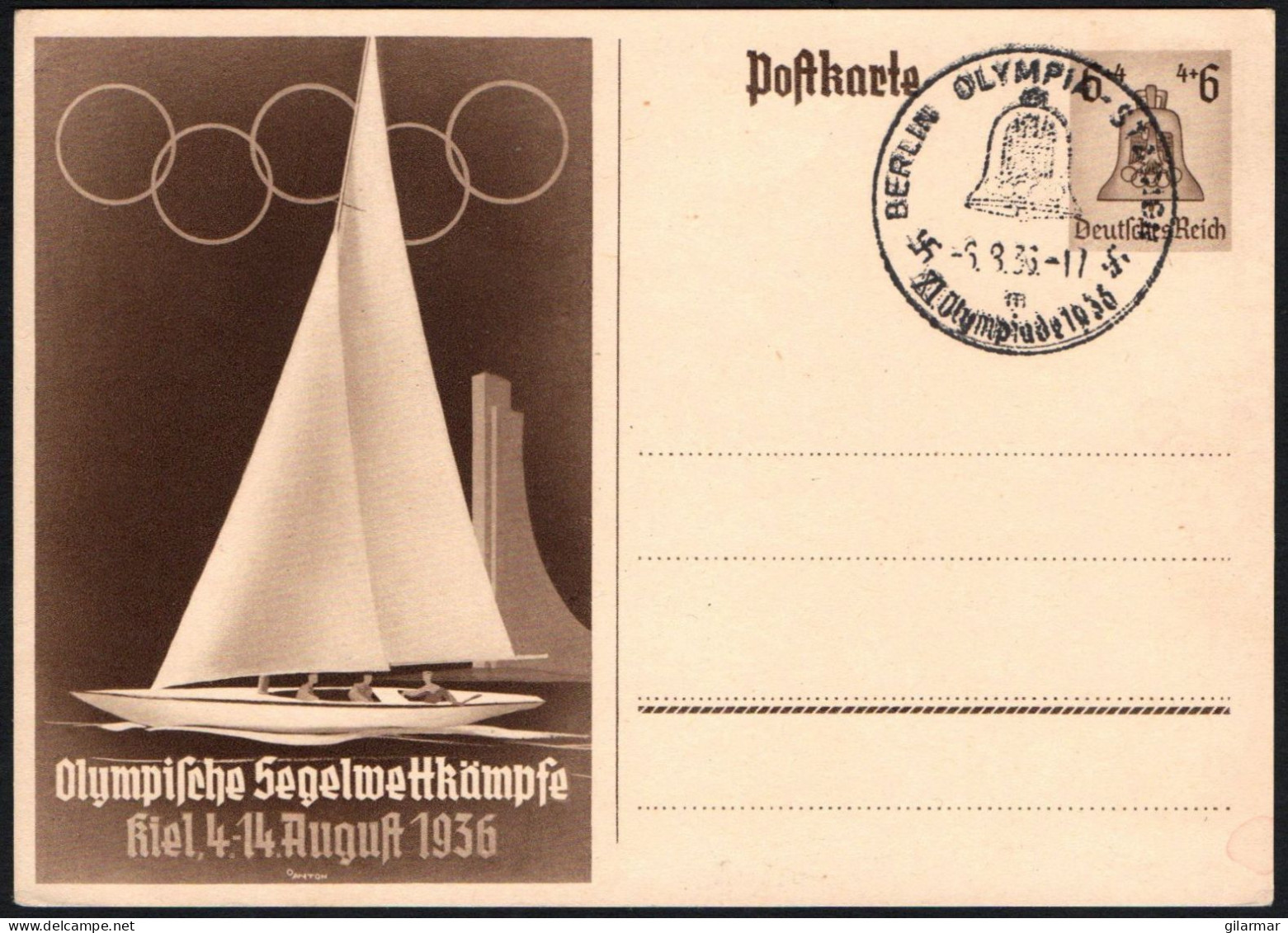 GERMANY BERLIN OLYMPIA STADION 1936 - OLYMPIC GAMES BERLIN '36 - LETTER "m" + OLYMPIC SAILING POSTCARD - G - Ete 1936: Berlin