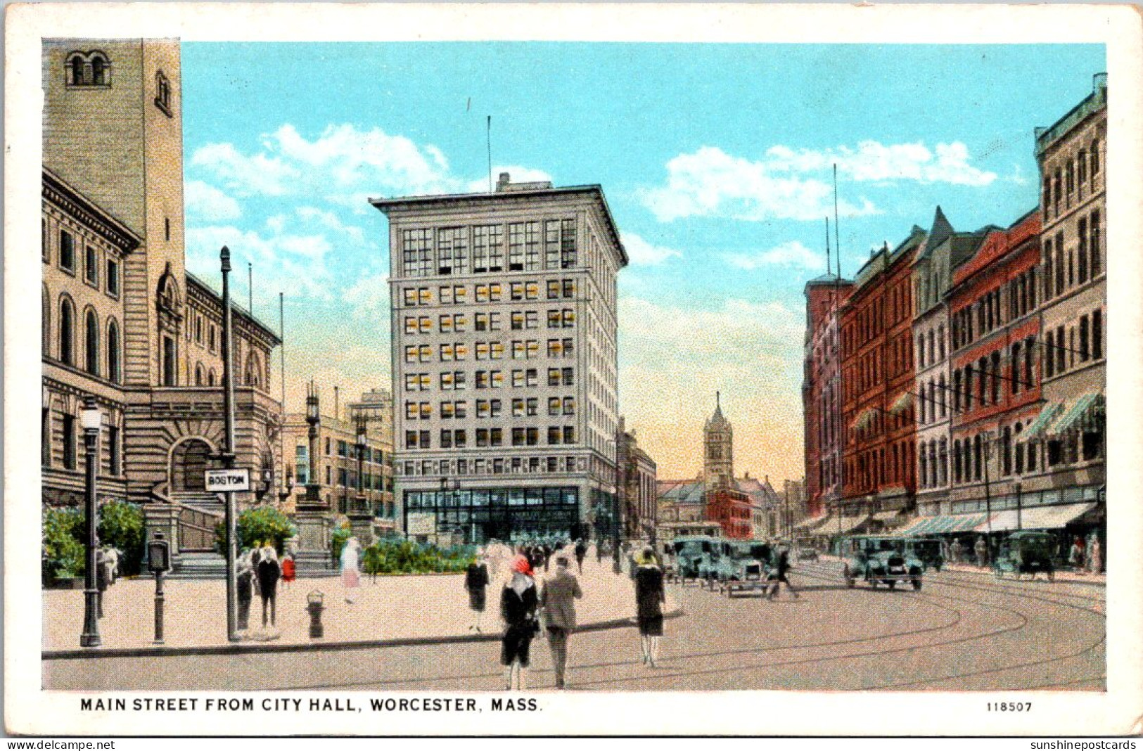 Massachusetts Worcester Main Street From City Hall Curteich - Worcester