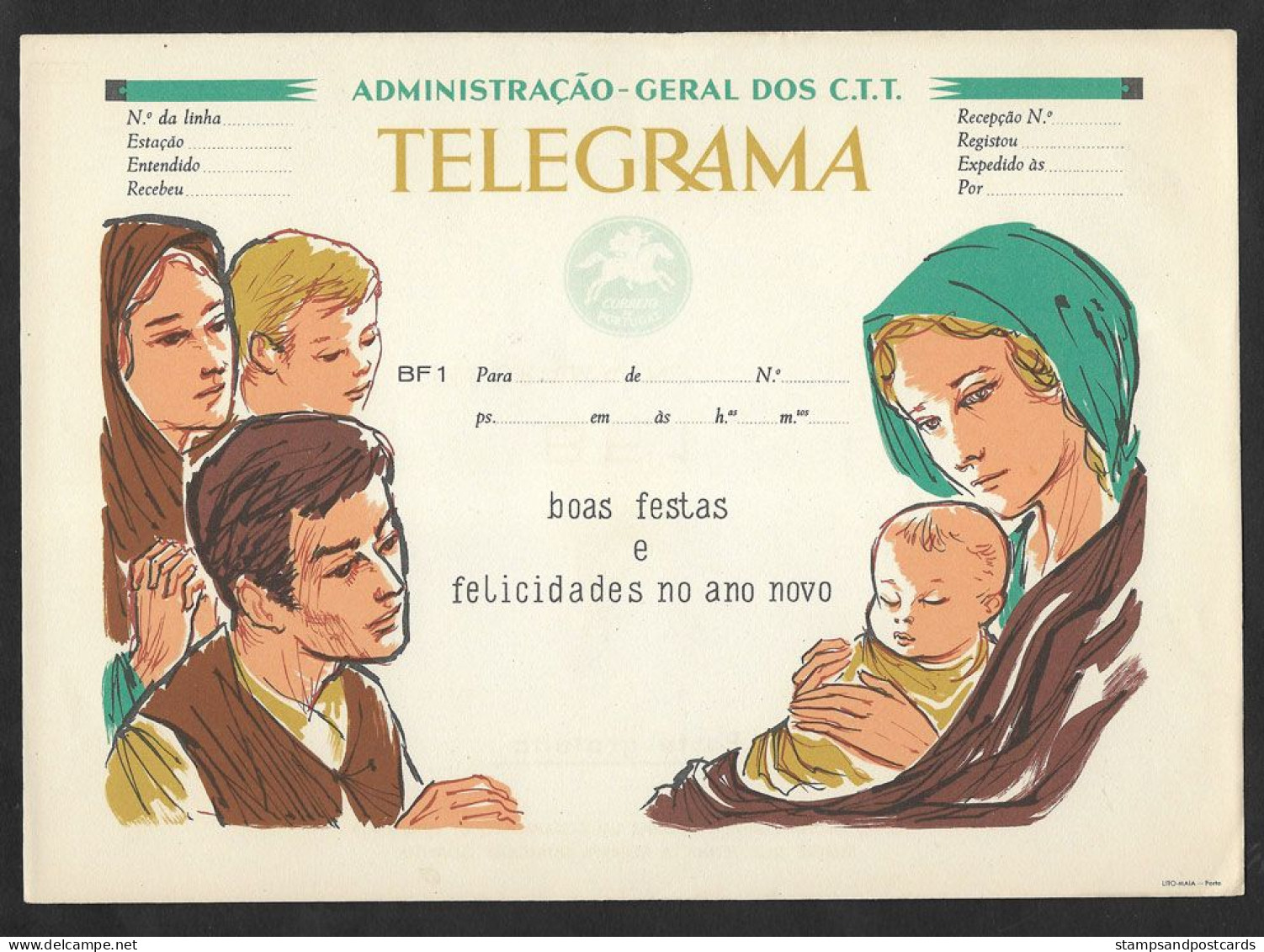 Portugal Télégramme Pâques Jésus Et Marie Easter Jesus And Mary Telegram - Storia Postale