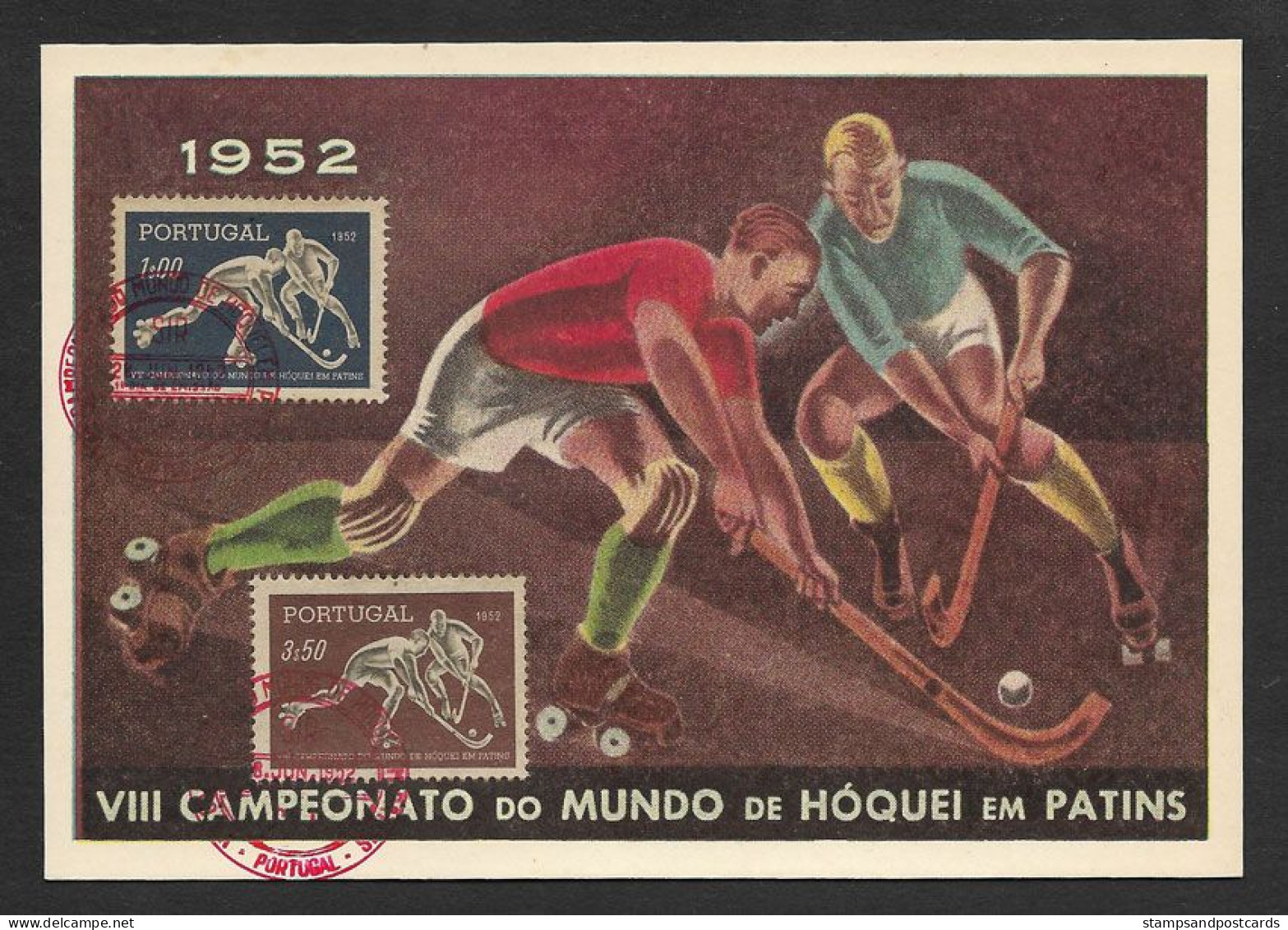 Portugal Championat Monde Hockey 1952 Serie Cpl Sur Carte Postale Cachet Premier Jour Hockey World Cup - Hockey (su Erba)